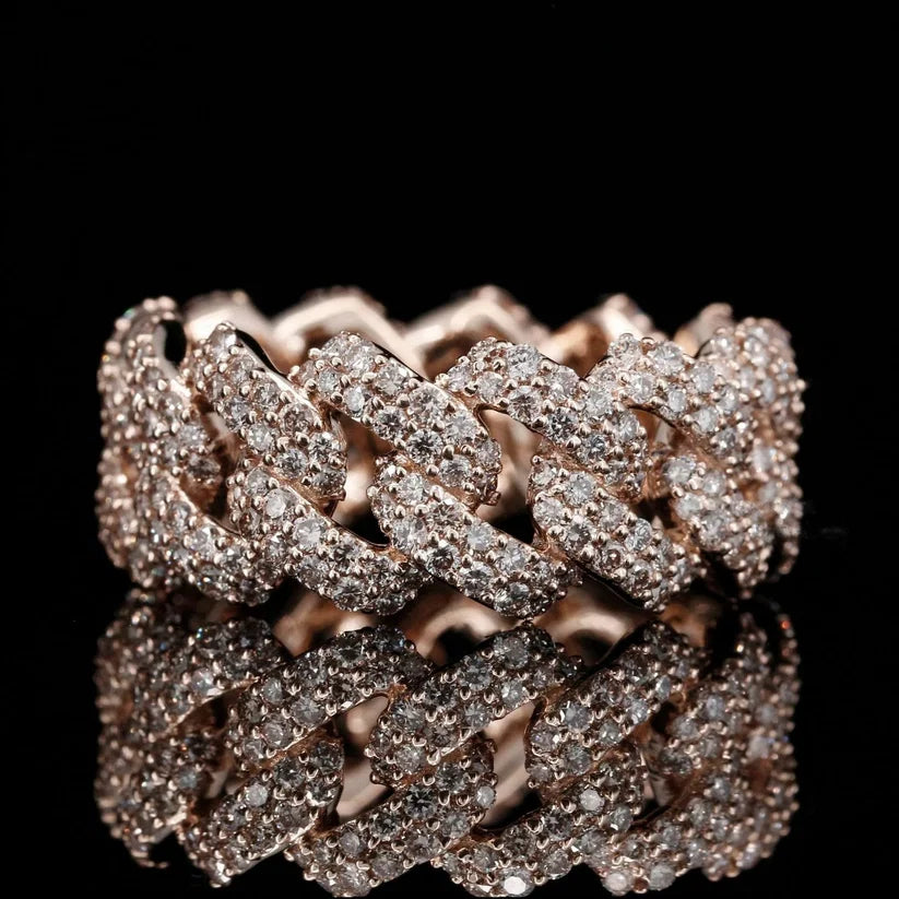front view of the Pave diamond Cuban link chain band ring
