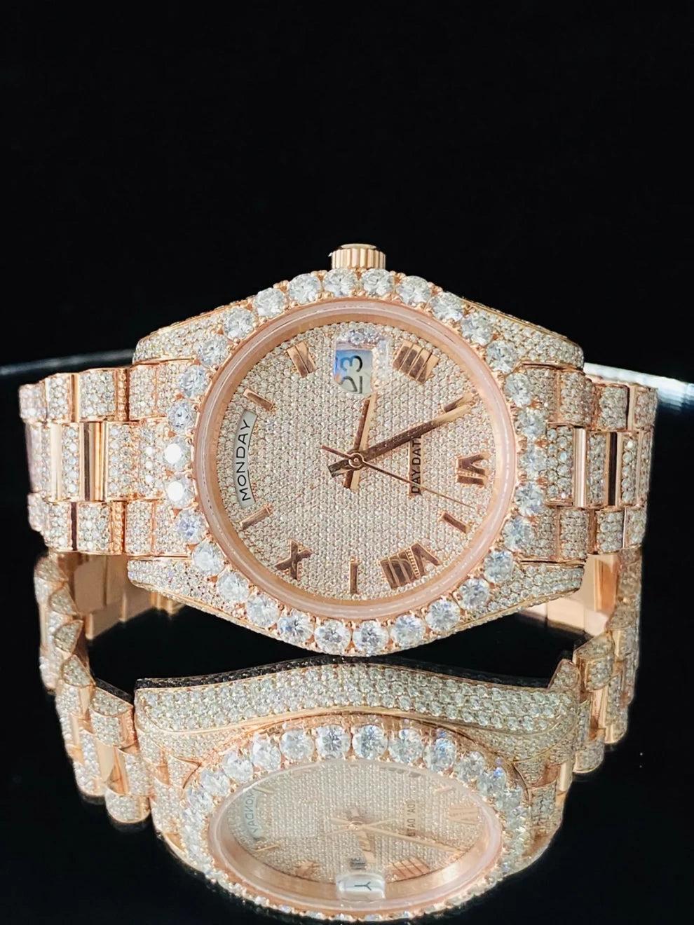 41MM Roman Dial Fully Iced Out Custom VVS Moissanite Watch
