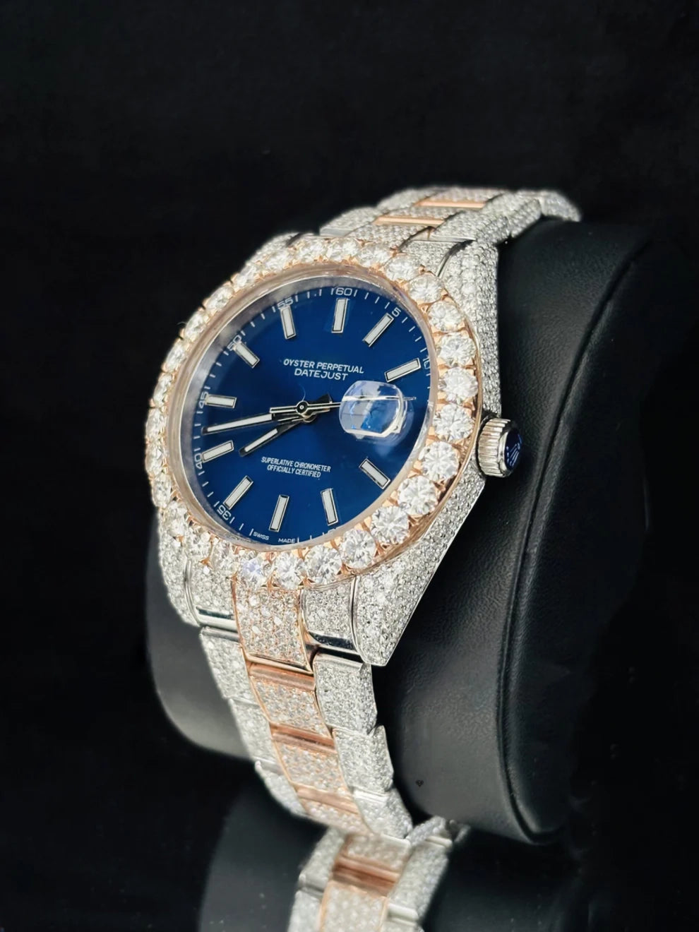 Dual Tone White Bar Bust Down Moissanite Automatic Watch