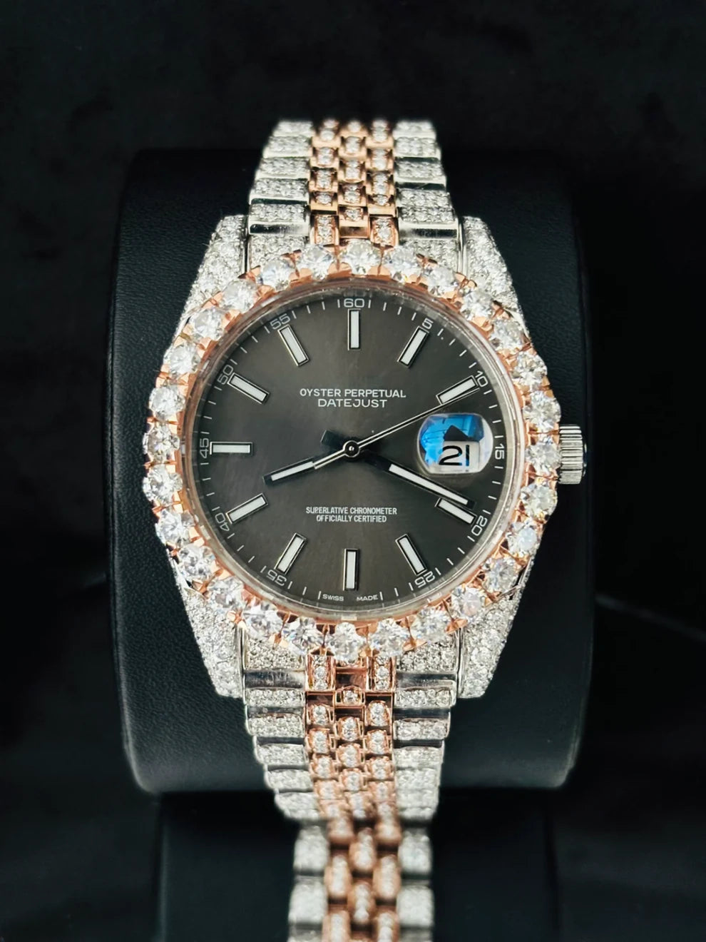 Two Tone Moissanite White Bar Stainless Steel Watch
