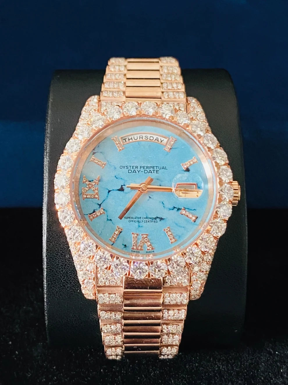 41MM Rose Gold Plated Roman Dial Moissanite Watch For Men