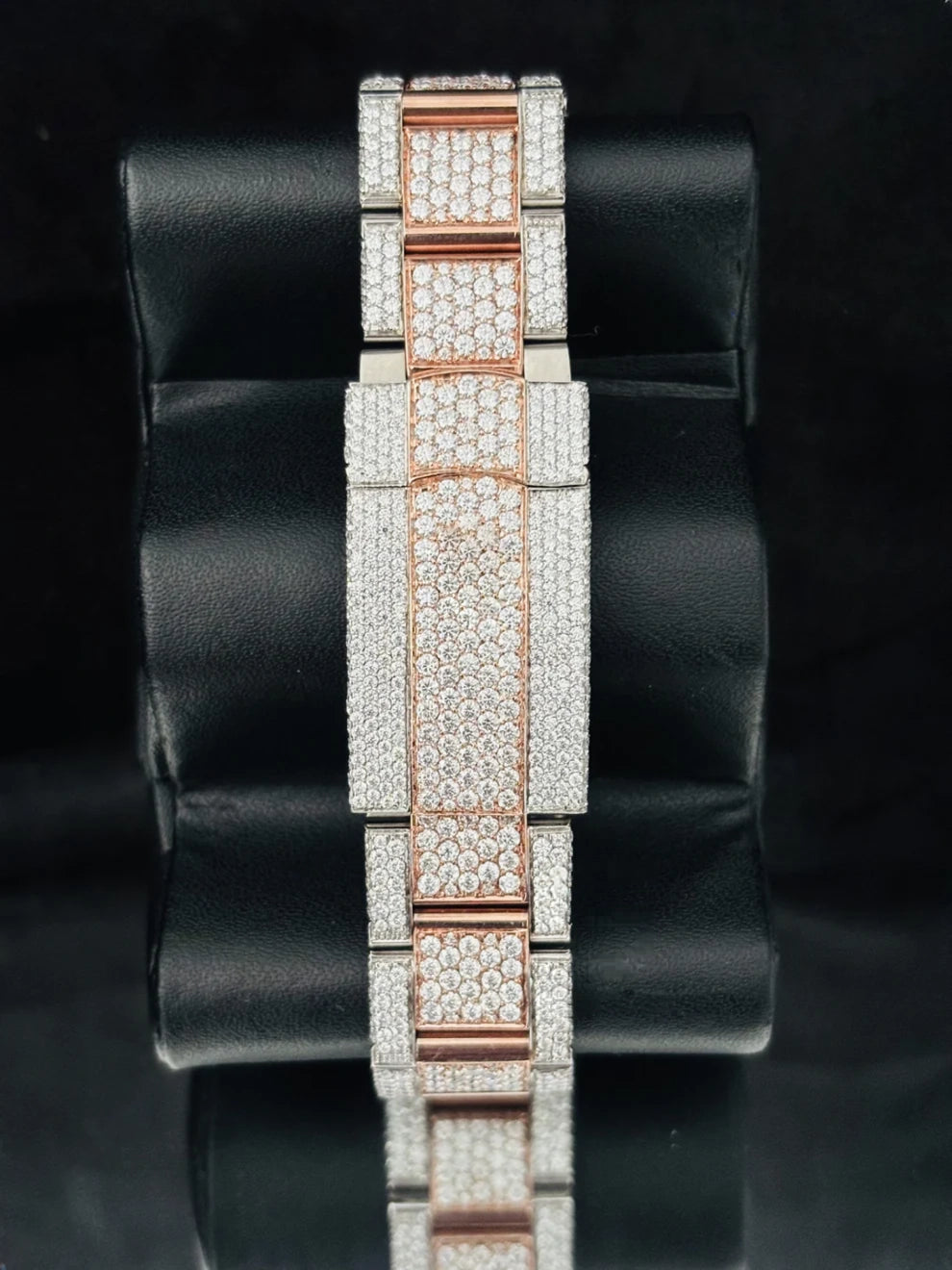 41MM Dual Tone Sky Dweller Iced Out Moissanite Watch