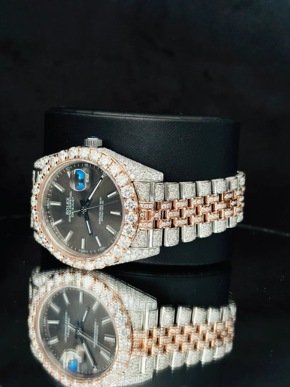 Two Tone Moissanite White Bar Stainless Steel Watch