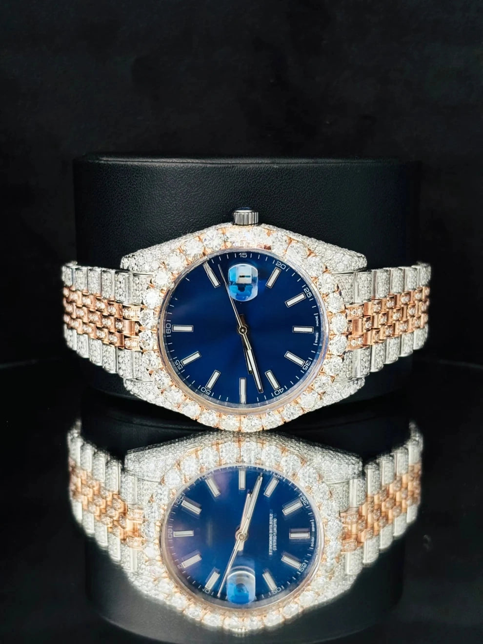 41MM White Bar Blue Dial Moissanite Watch for Men