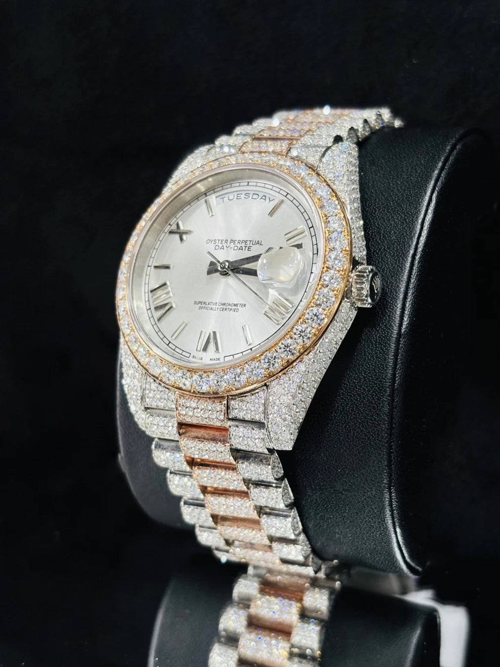Two Tone Roman Number Iced Out Moissanite Rapper Watch
