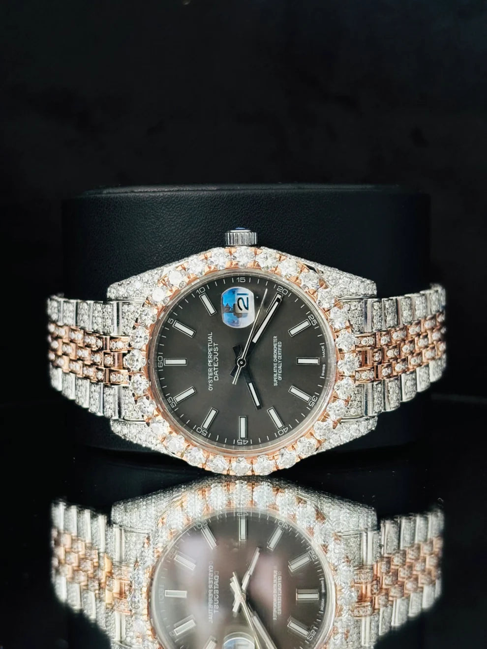 Two Tone Moissanite White Bar Stainless Steel Watch