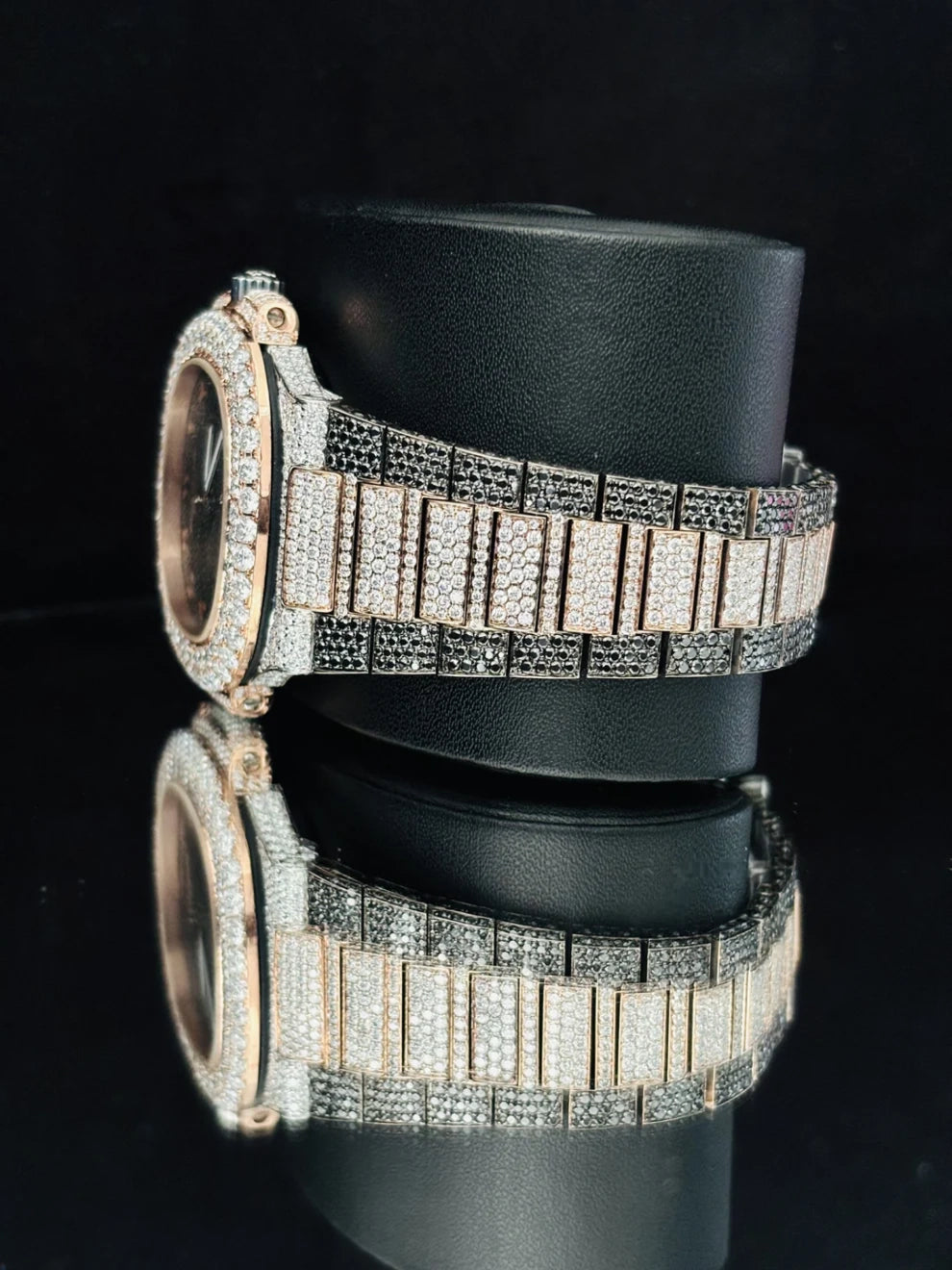 Dual Tone Black & White Diamond Iced Out Moissanite Watch