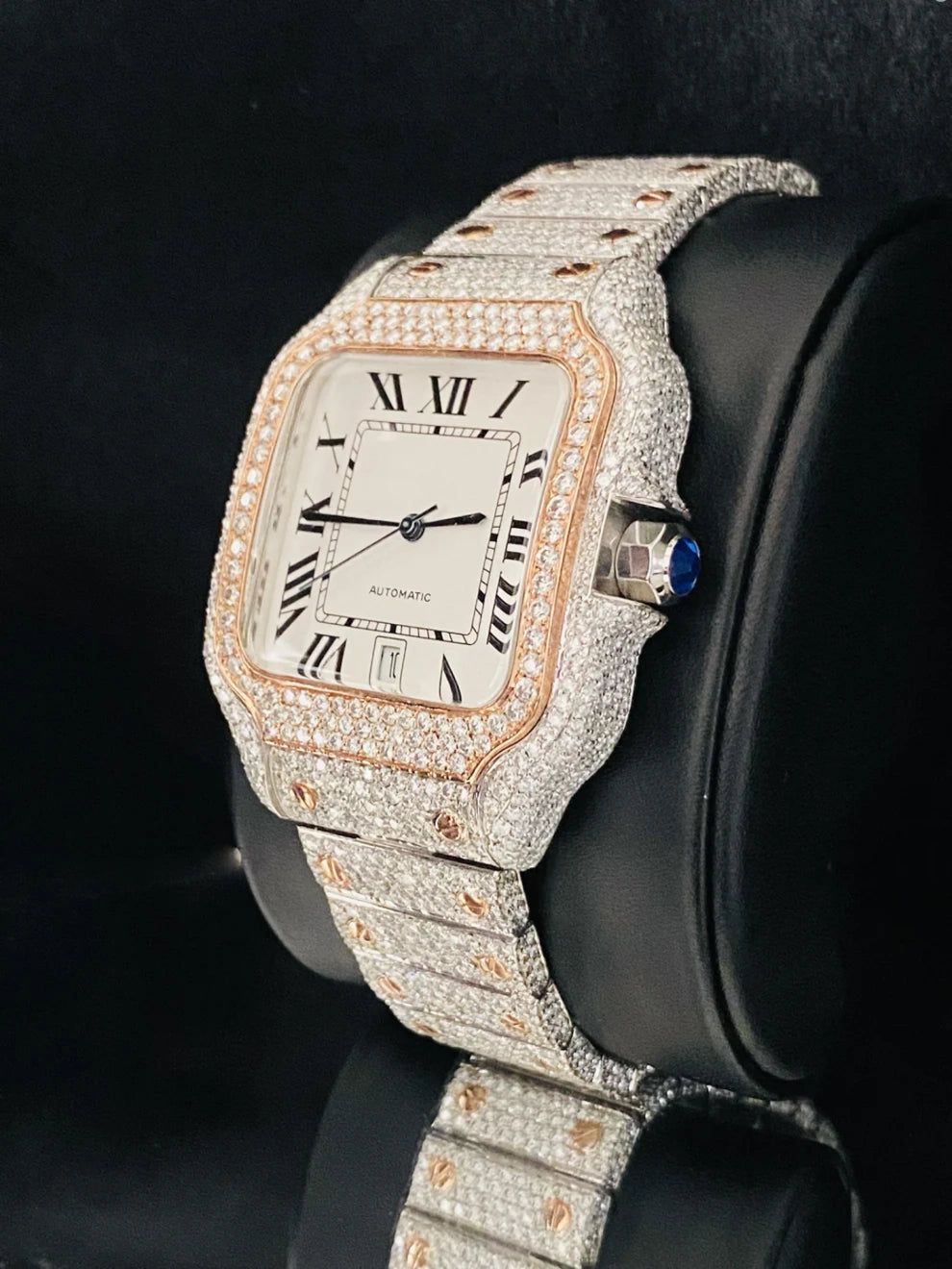 Two Tone Rose Gold Plated VVS Moissanite Iced Out Watch