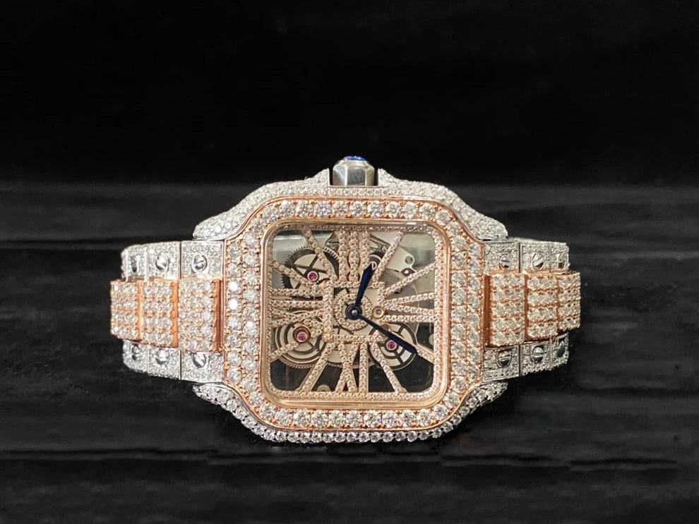 41MM Two Tone Fully Iced Out Skeleton Moissanite Watch for Men