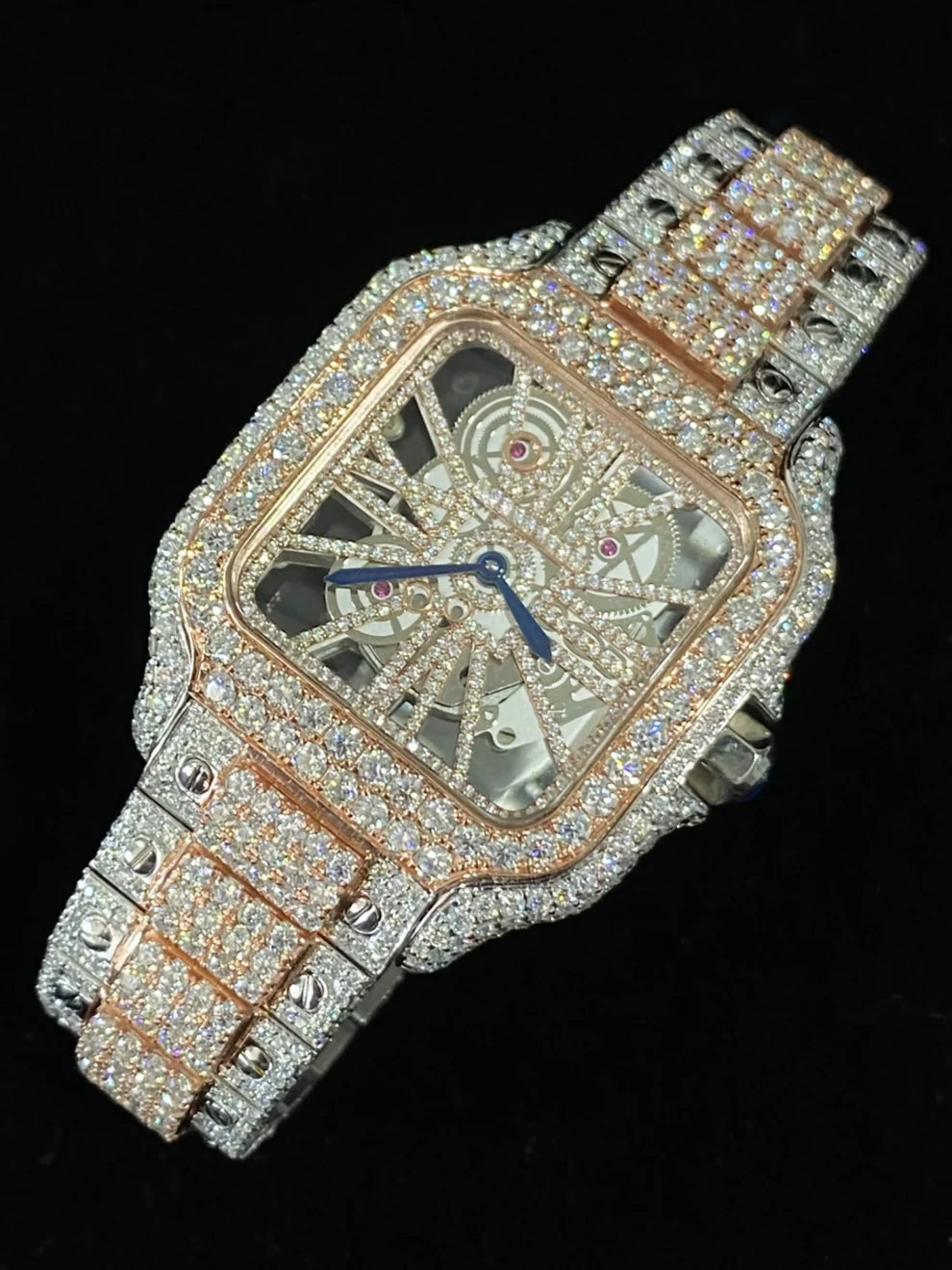 41MM Two Tone Fully Iced Out Skeleton Moissanite Watch for Men