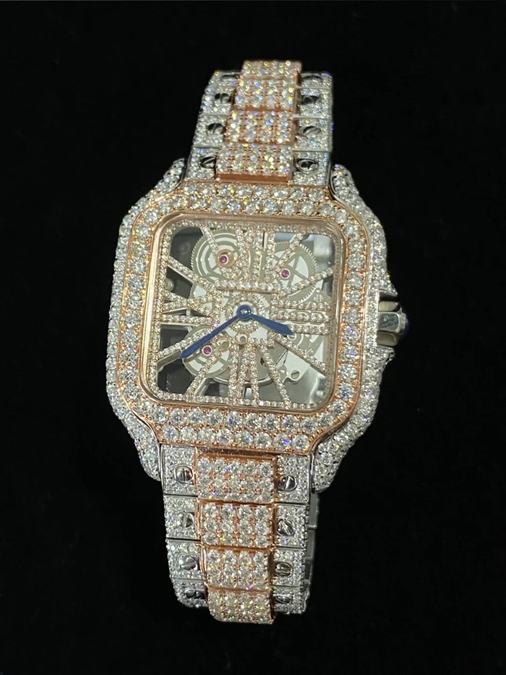 41MM Two Tone Fully Iced Out Skeleton Moissanite Watch for Men