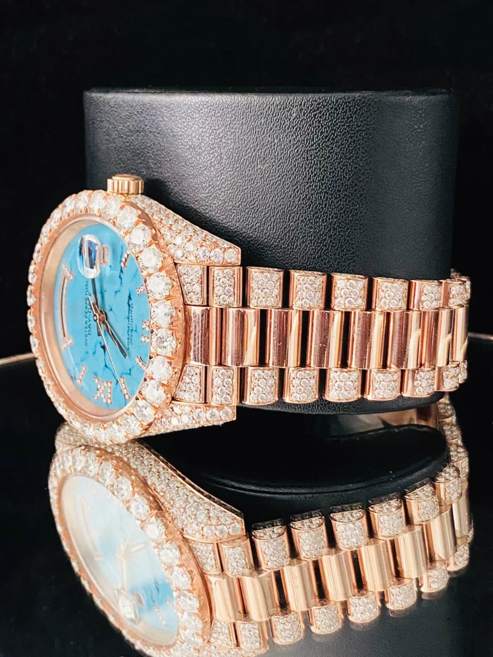 41MM Rose Gold Plated Roman Dial Moissanite Watch For Men