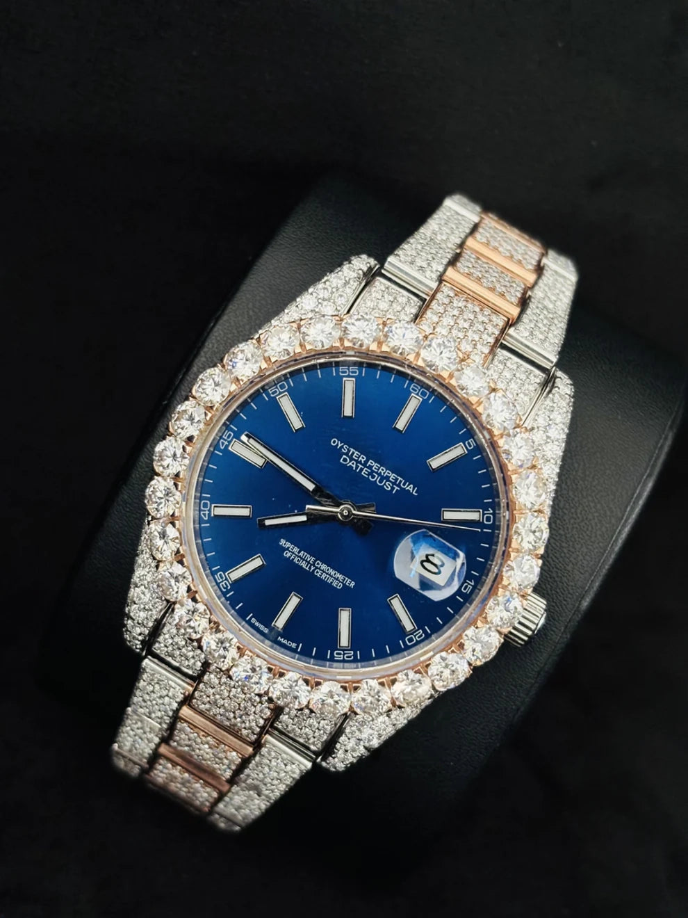 Dual Tone White Bar Bust Down Moissanite Automatic Watch