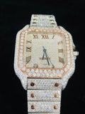 Classic Fully Iced Out Two Tone Roman Dial Moissanite Watch