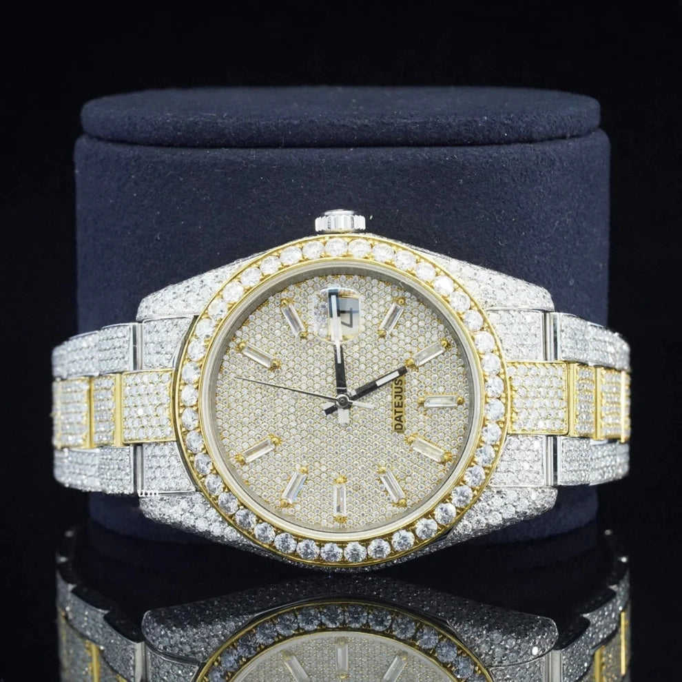 Fully Iced Out VVS Moissanite Baguette Diamond Watch