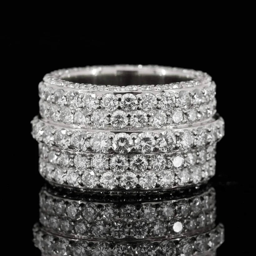  Thick rose gold diamond wedding band with 5 rows of brilliant round diamonds, luxury eternity ring