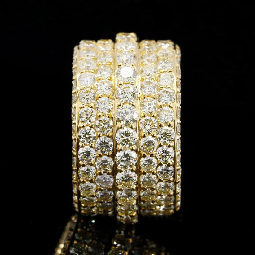 Multi-row yellow gold plated pave diamond wedding band