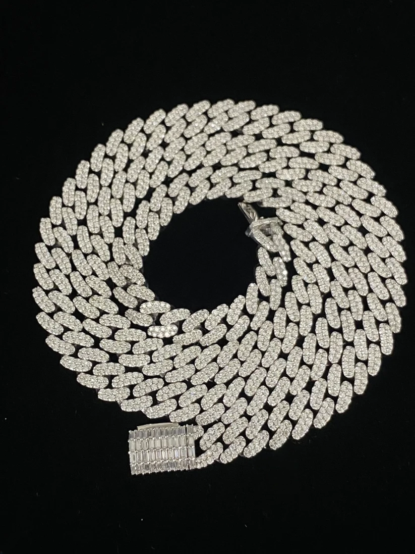 Silver iced out Cuban link chain necklace with diamonds