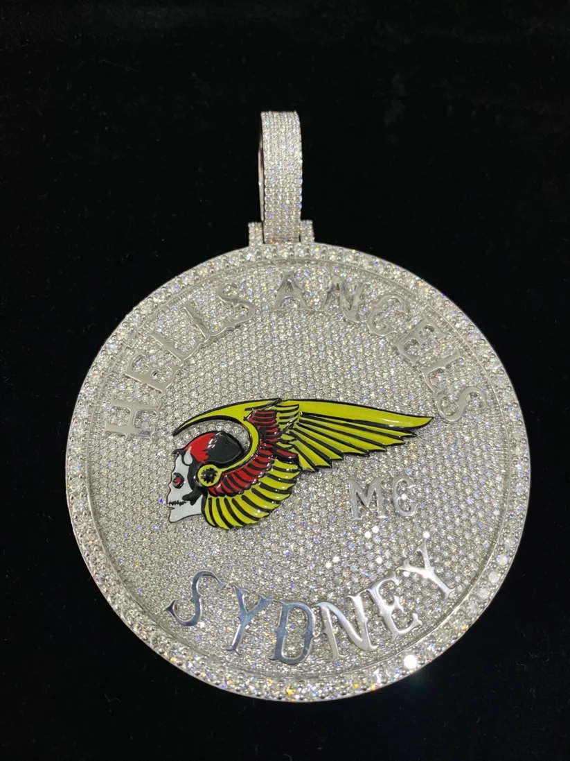 Custom diamond medallion pendant with Hells Angels Sydney insignia