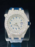 Big Bezel Moissanite Royal Blue Silicon Belt Watch