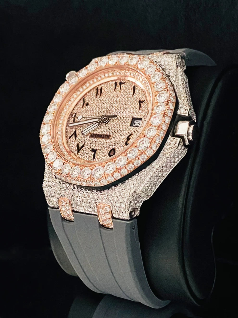 Arabic Number Big Bezel Face Dial Moissanite Watch