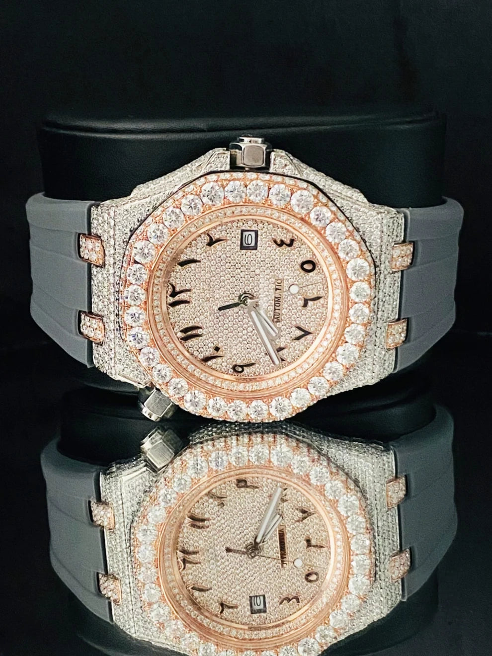 Arabic Number Big Bezel Face Dial Moissanite Watch
