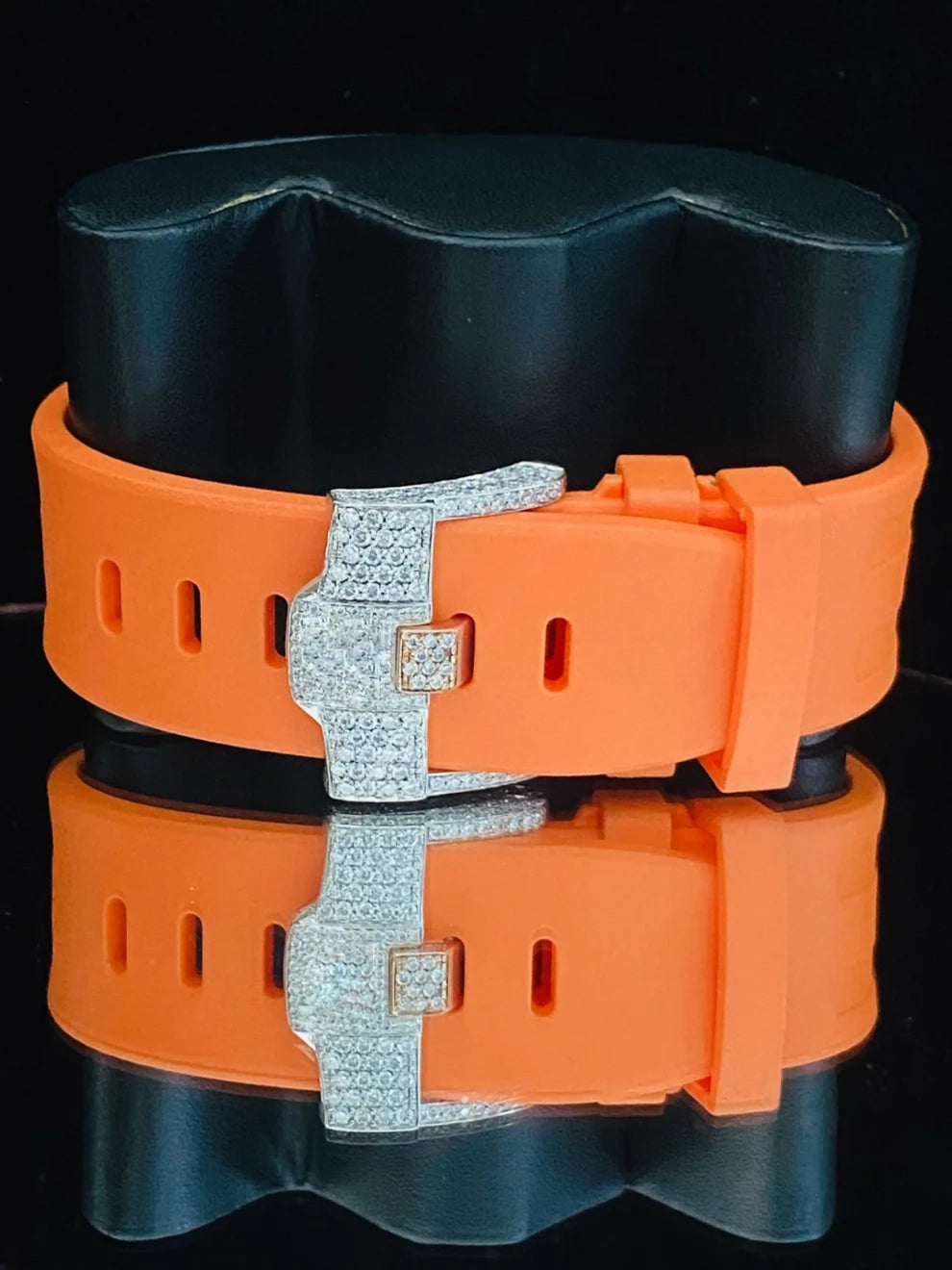 Orange Color Silicon Rubber Strap Bust Down Moissanite Watch