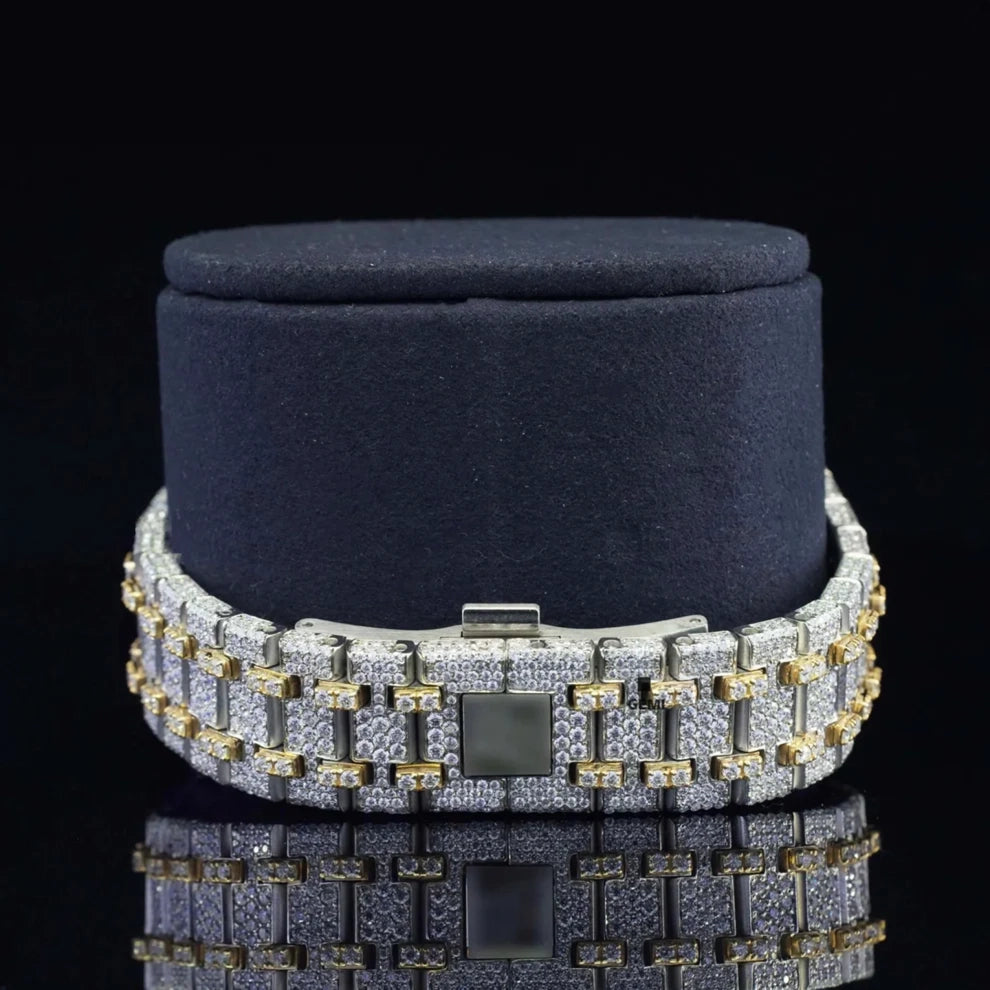 Fully Studded Iced Out Blue Skeleton Bussed Down Watch