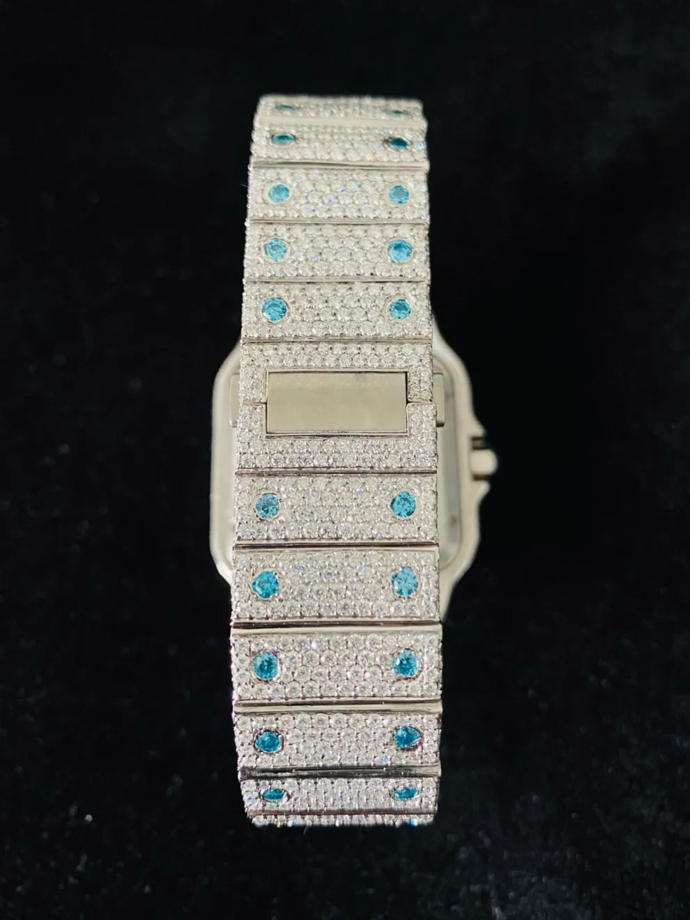 Luxury Skeleton Dial VVS Sky Blue Moissanite Diamond Watch