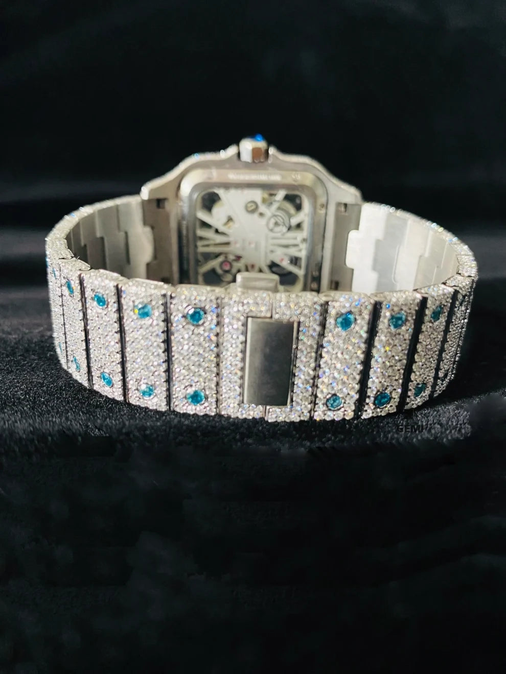 Luxury Skeleton Dial VVS Sky Blue Moissanite Diamond Watch