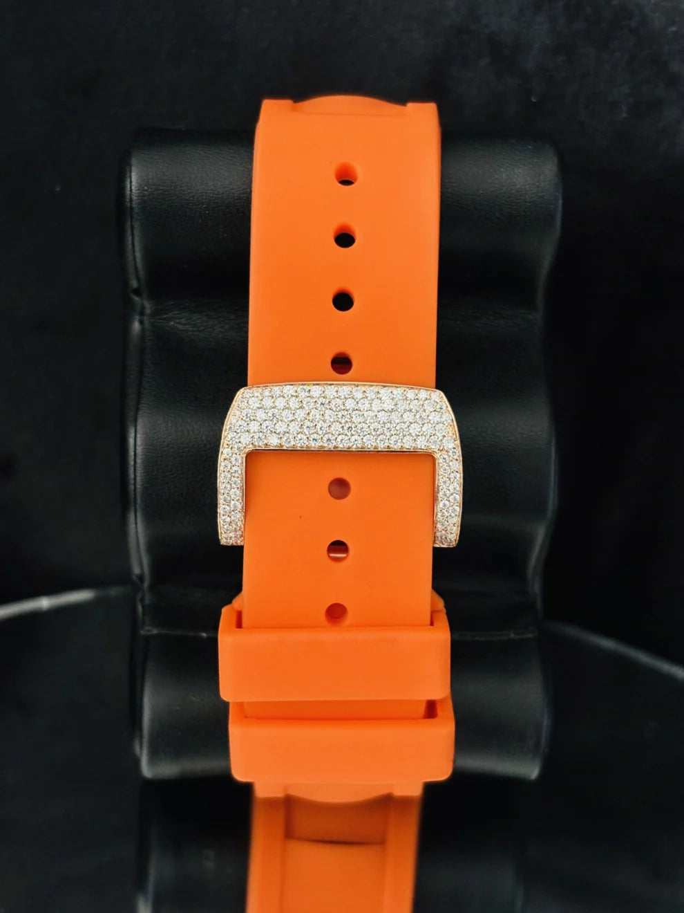 Orange Silicon Strap Skeleton Dial Moissanite Watch