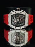 Red Silicon Ice Out Skeleton Dial Moissanite Rappers Watch
