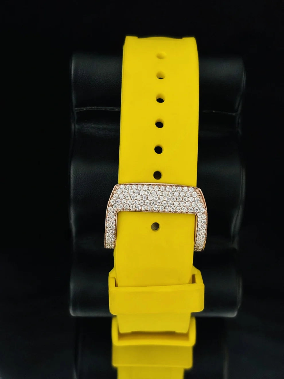 Skeleton Dial Yellow Rubber Strap Moissanite Watch For Men