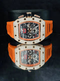 Orange Silicon Strap Skeleton Dial Moissanite Watch