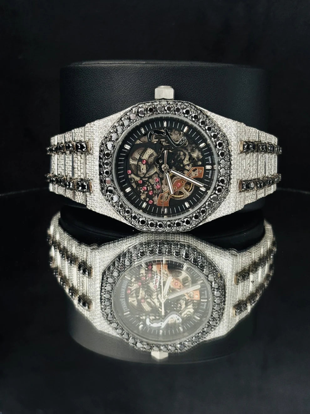 Customized Black Diamond Skeleton Dial Moissanite Watch