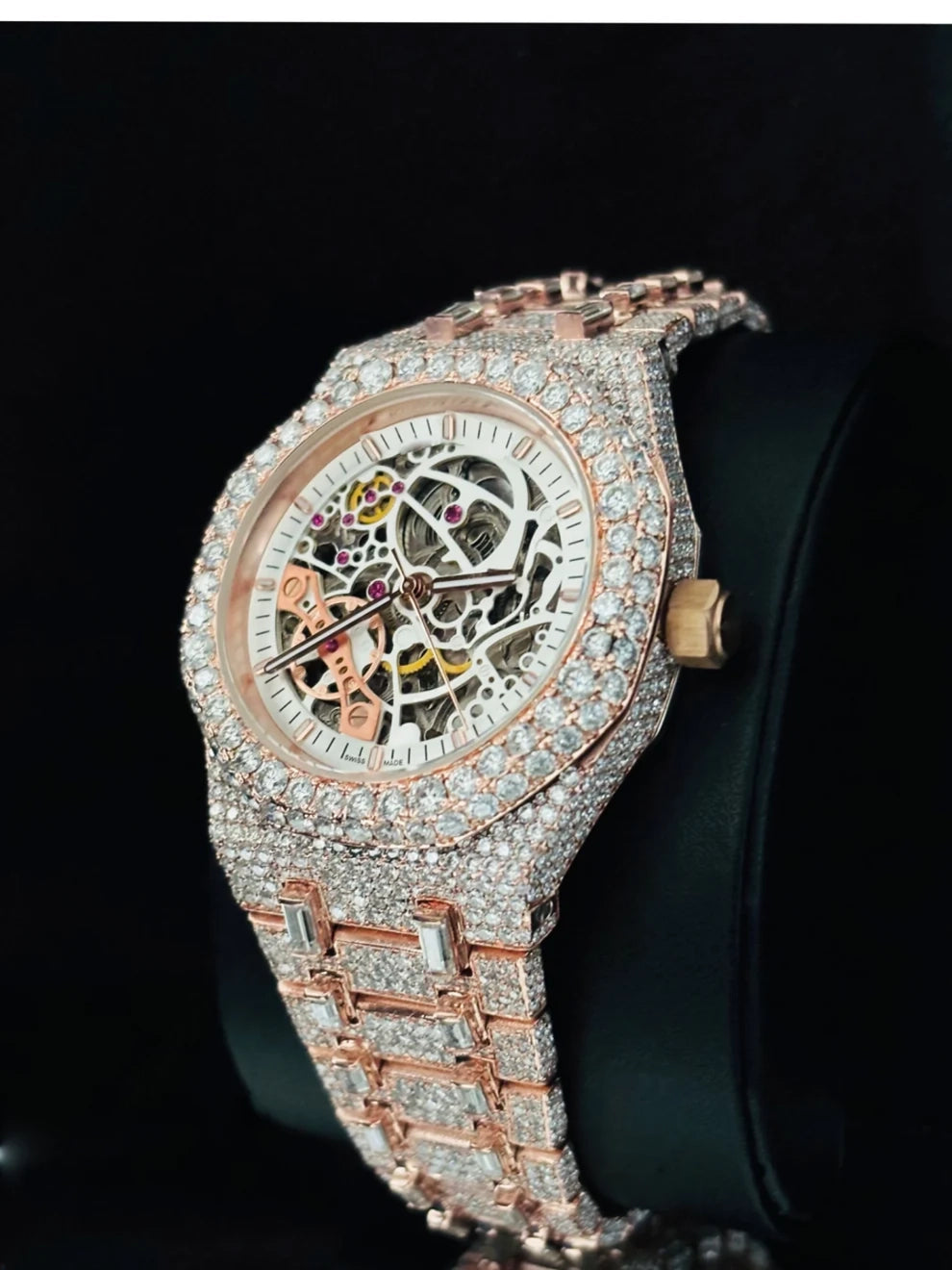 Two Tone Skeleton Fully Studded Moissanite Watch