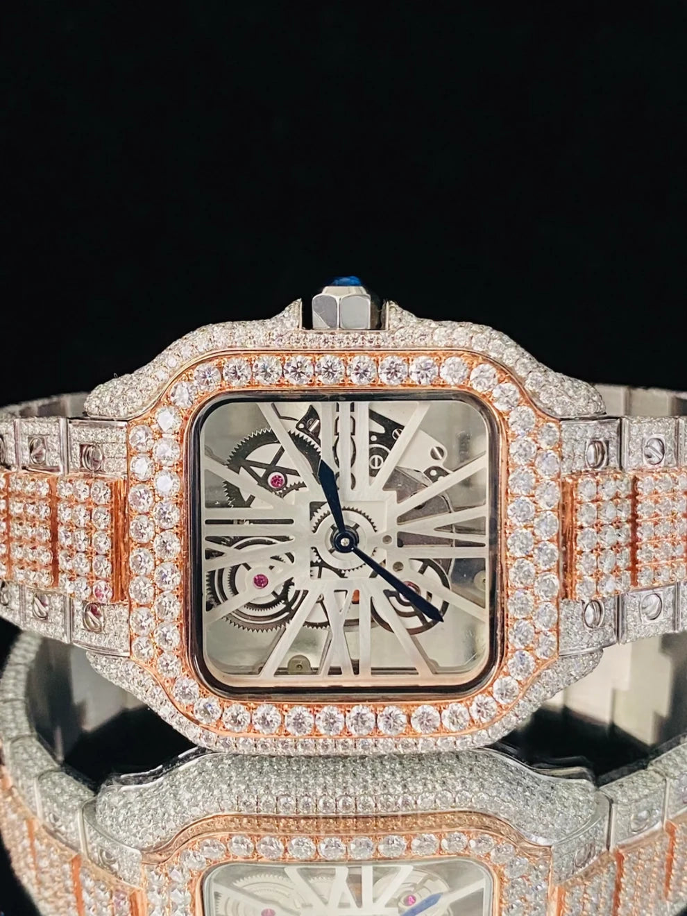Fully Iced Out Two Tone Skeleton Dial VVS Moissanite Watch
