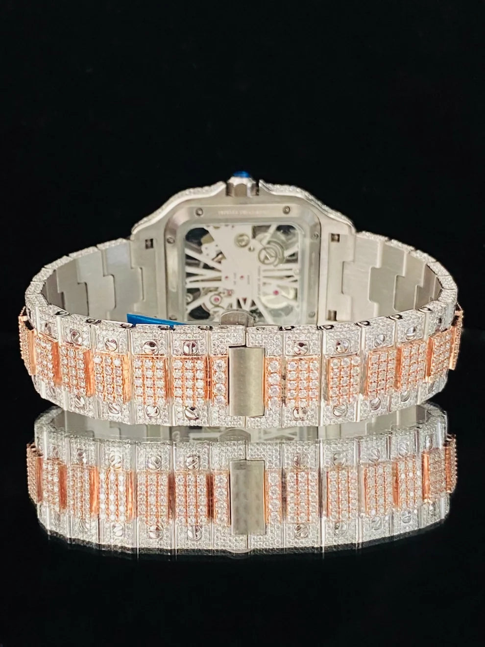Fully Iced Out Two Tone Skeleton Dial VVS Moissanite Watch