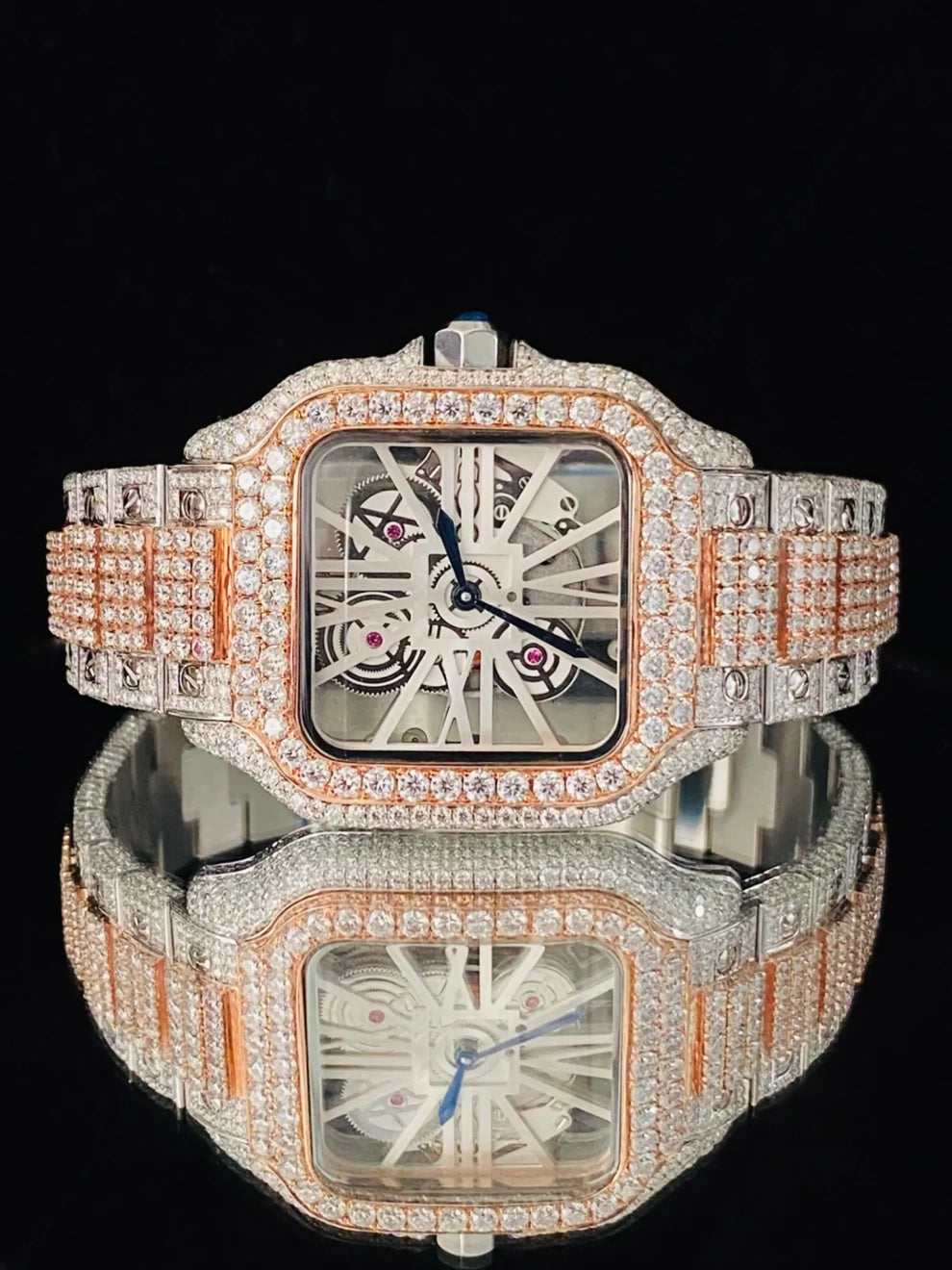 Fully Iced Out Two Tone Skeleton Dial VVS Moissanite Watch