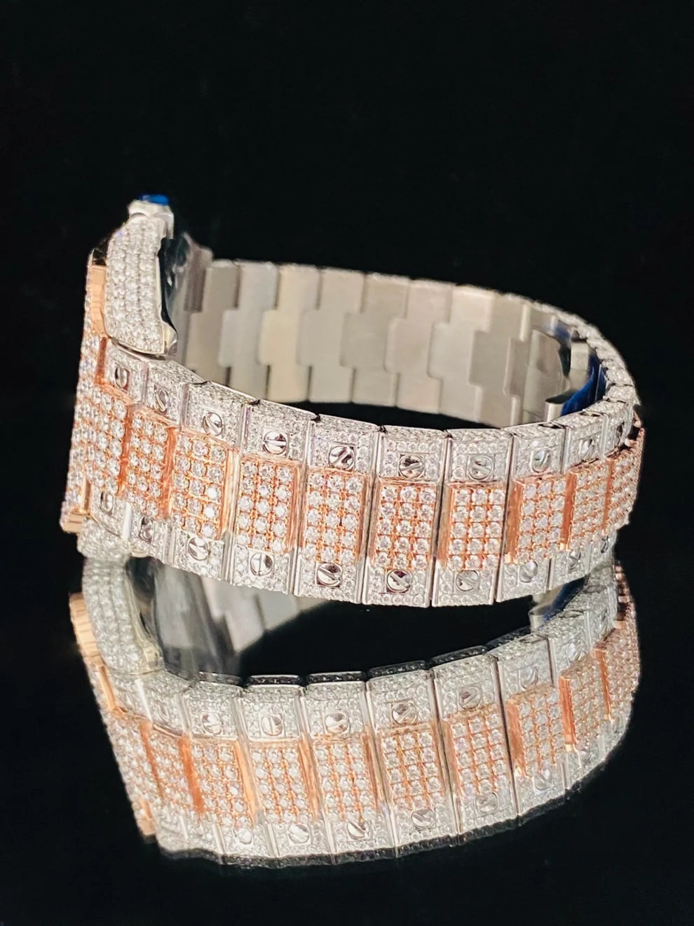 Fully Iced Out Two Tone Skeleton Dial VVS Moissanite Watch