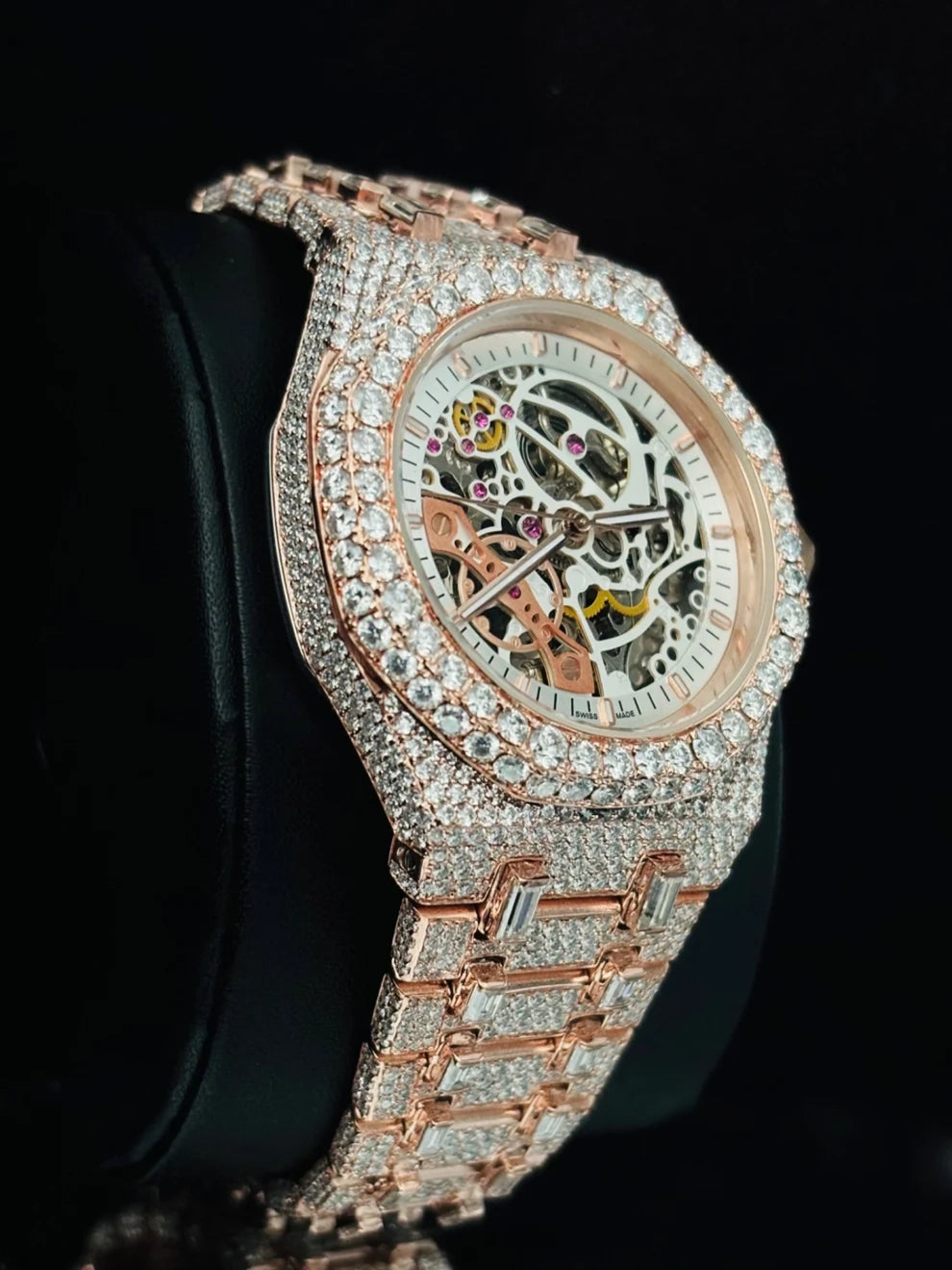 Two Tone Skeleton Fully Studded Moissanite Watch