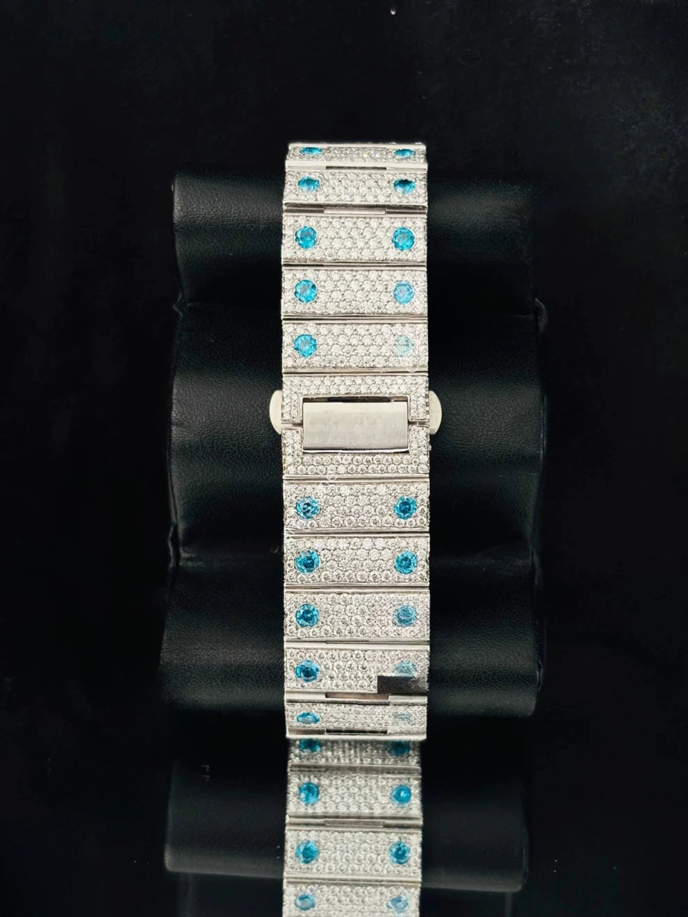 Men Sky Blue Roman Number Fully Studded Moissanite Watch