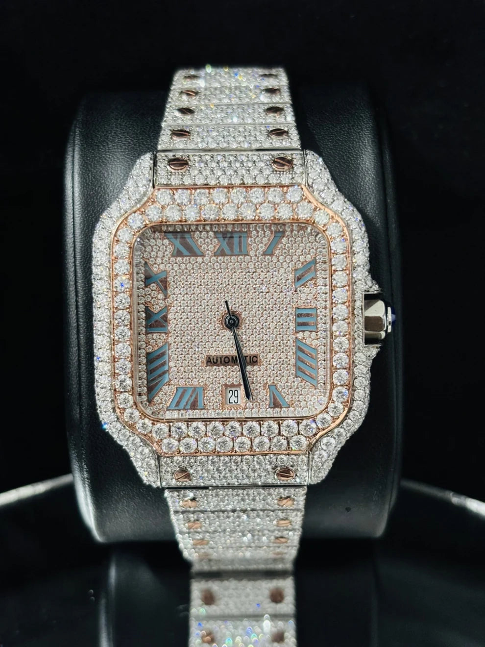 Two Tone Sky Blue Roman Number Moissanite Watch