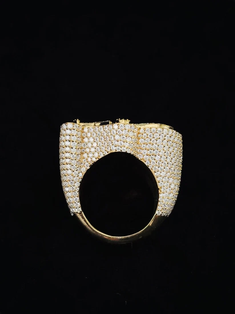 Mens heavy pave diamond championship style ring in yellow gold plated 