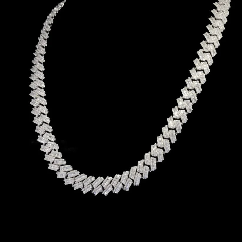 side view of the Diamond studded silver Cuban link chain