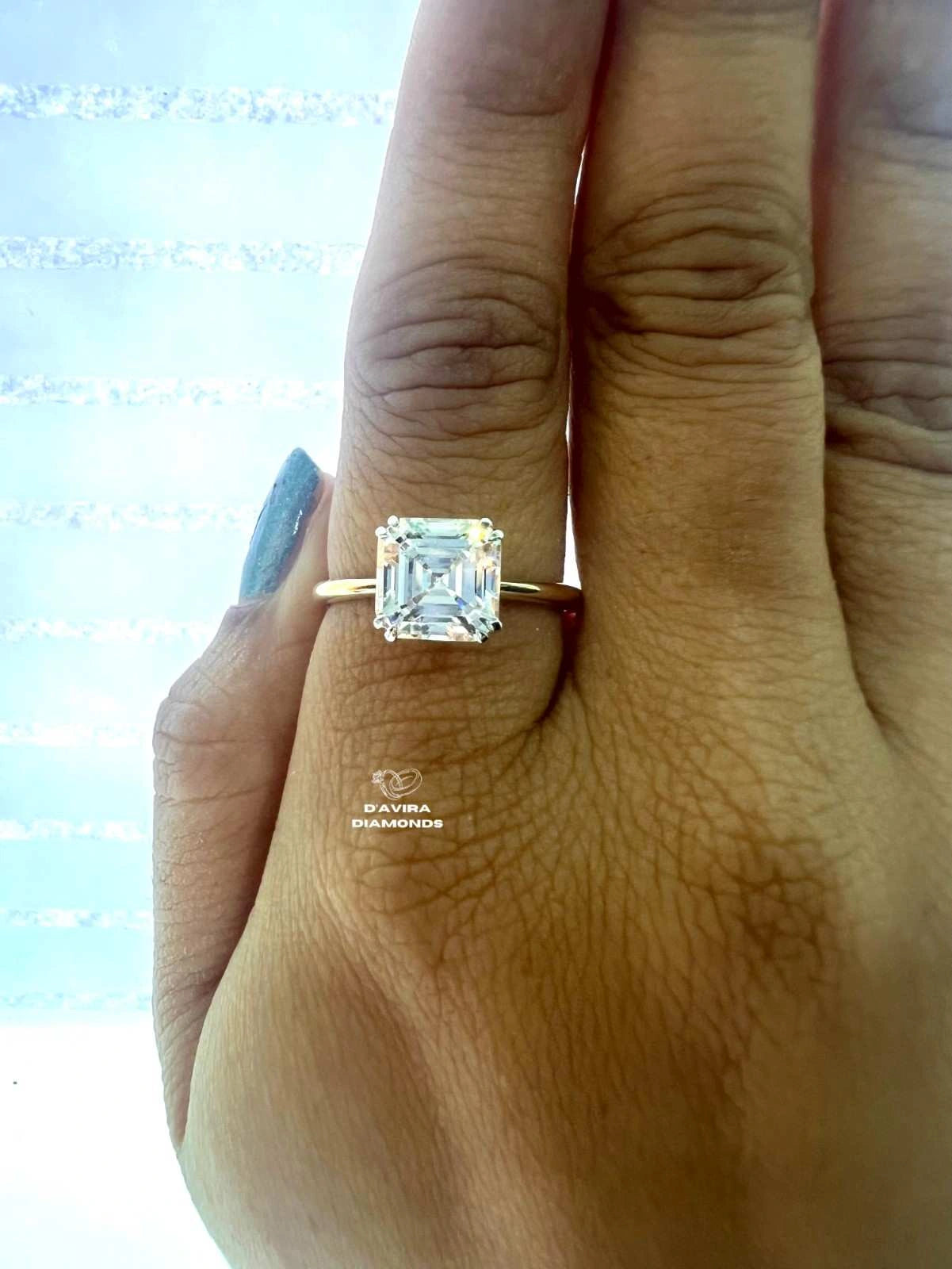 Asscher Cut Solitaire Diamond Engagement Ring