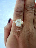 front view of the cushion cut 14K yellow gold diamond ring