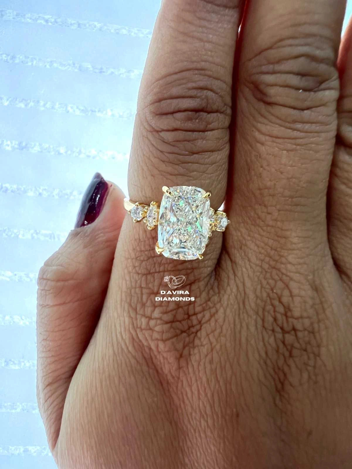 Elongated Cushion Diamond Basket Set Solitaire Ring