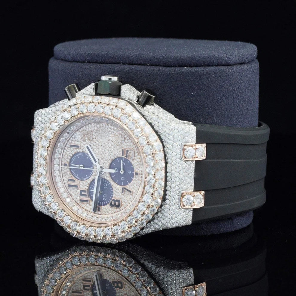 Black Belt VVS Moissanite Bust Down Wrist Watch For Men