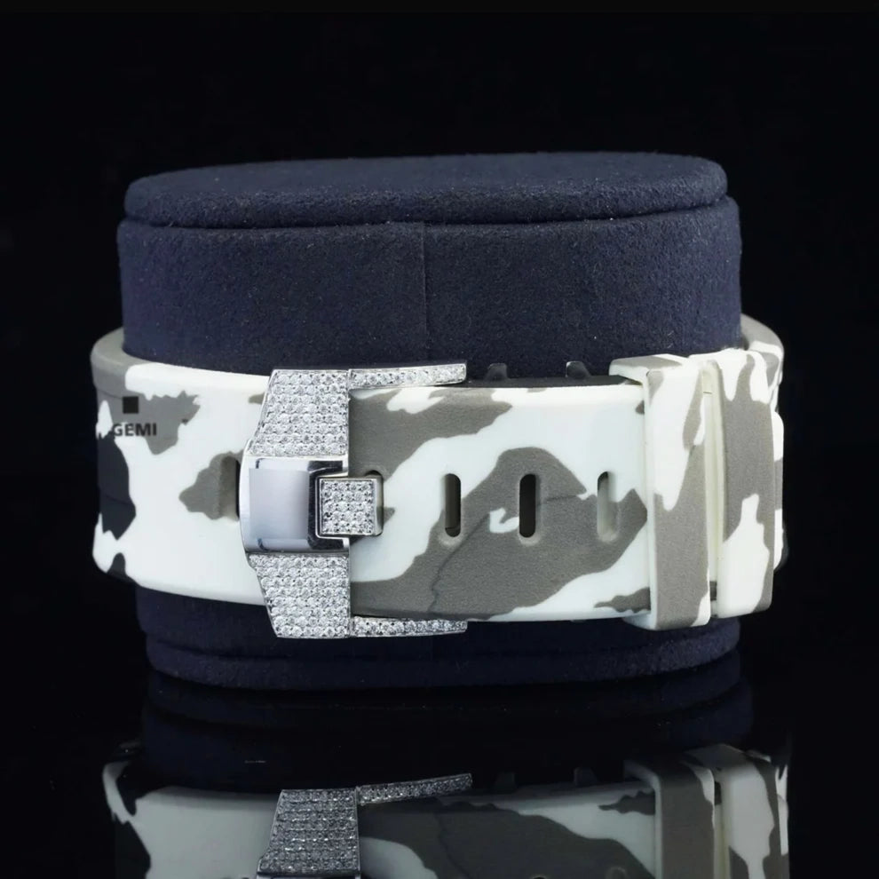 Military Silicon Strap Iced Hip Hop Moissanite Diamond Bling Watch